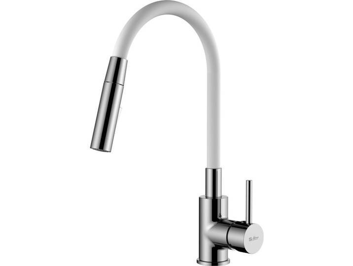 mitigeur cuisine à mémoire de forme, 2 types de jet mousseur ou douchette, courbe en silicone blanc (SIKOBSLPRO290B2F)