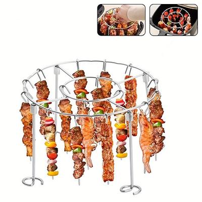 Vertikaler runder Grillrost aus Edelstahl für Heißluftfritteusen mit 24 Spießen – für gleichmäßiges Garen von Fleisch Gemüse, verhindert Anbrennen, passend für 3-6-Liter-Heißluftfritteusen,
