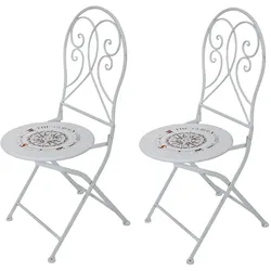 2x Gartenstuhl Klappstuhl Balkon Kompassmotiv Veranda Weiß Metall Klappbar H 93 cm