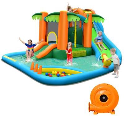 Costway 7-in-1 Inflatable Water Slide Park with 780W Blower