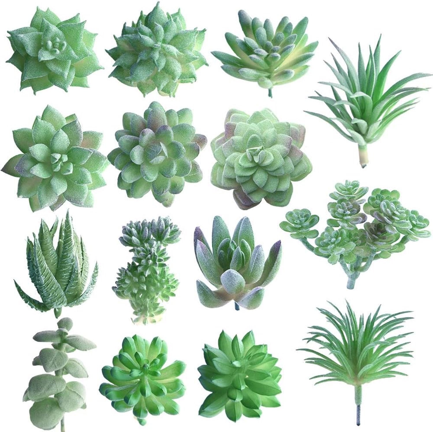Set van 15 kunstmatige groene succulenten in pot voor decoratie