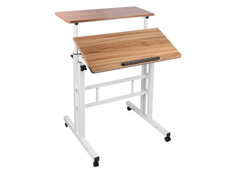 B.LIVEM Bureau Informatique Table Roulante pour Lit Bureau Assis Debout Angle Table d'appoint Inclinable Hauteur Réglable 60x60cm