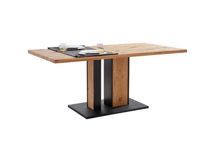 Linea Natura Esstisch Kelio, Schwarz, Eiche, Holz, Metall, Wildeiche, furniert, massiv, rechteckig, eckig, 90x76x180 cm, Holzmöbel, Holztische, Esstische Holz