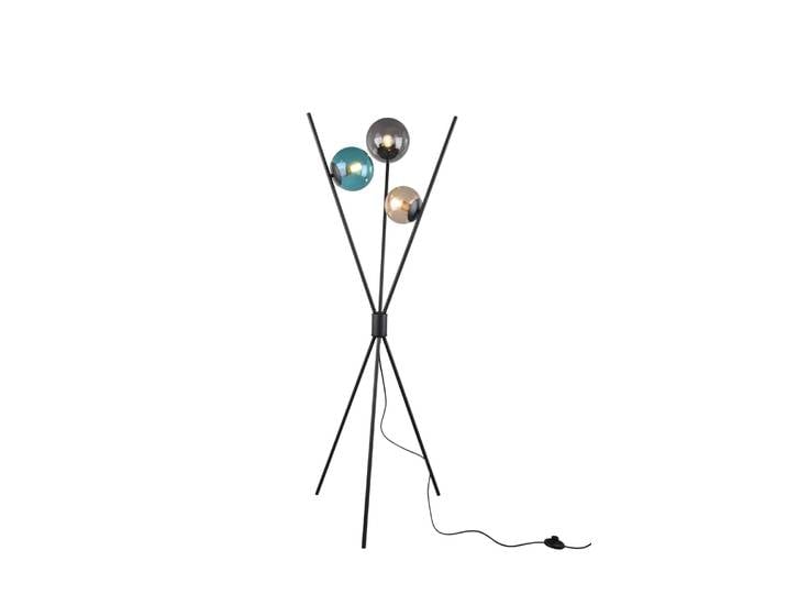 Lampadaire 3xe14 noir, ambre,turquoise et fumé