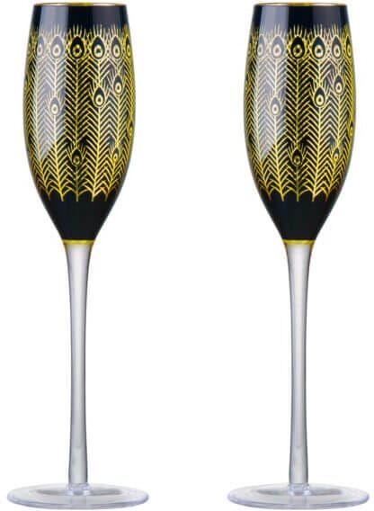 Artland Midnight Peacock Set Of 2 Champagne Flutes