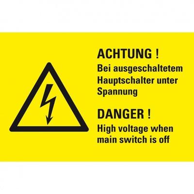 Aufkleber I Warn-Kombischild Achtung! Bei ausgesch.Hauptschalter., praxisbewährt, Folie, 300x200mm