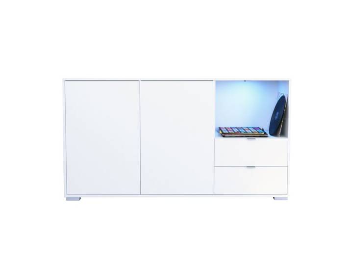 Buffet Milano commode 2 portes blanc mat & 2 tiroirs blanc mat corps blanc mat + LED (152 5x83x37 cm)