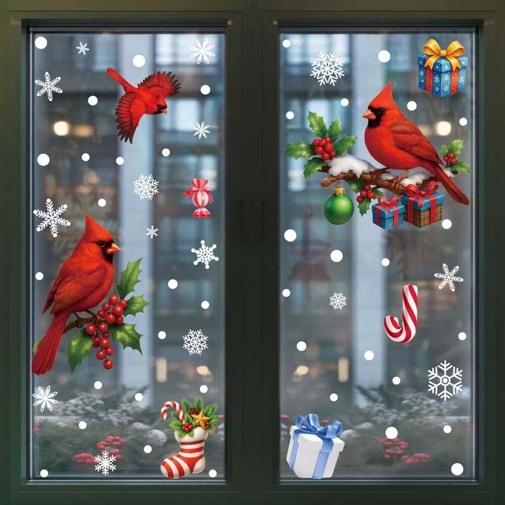 INF Weihnachtsdeko Aufkleber 2er-Set - Kreative Süßigkeiten-Vogel-Fensteraufkleber