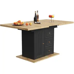 MODFU Ausziehbarer Esstisch 140x80x75 cm mit Stauraum Tür Schubladen Fach Holzoptik Naturholz MDF Metall, teleskopischer Auszug, pflegeleicht