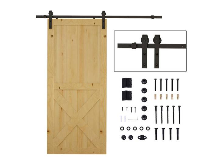 Homcom Schiebetüren-Beschlagsatz 200cm Komplett-Set mit Schienen, Rollen, Schwarz, Metall, 4x0.6x200 cm, Schlafzimmer, Kleiderschränke, Schrankzubehör, sonstiges Schrankzubehör