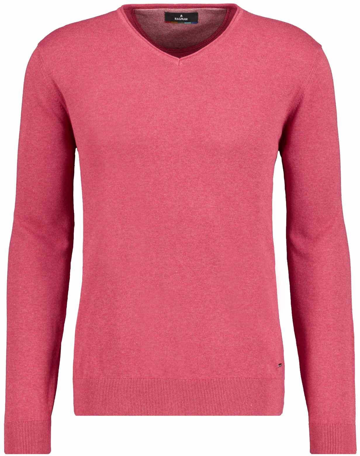 V-Ausschnitt-Pullover RAGMAN, Herren, Gr. 50, rosa (terracotta, 694), Strick, 100% Baumwolle, Pullover V-Ausschnitt-Pullover terracotta, 694 50