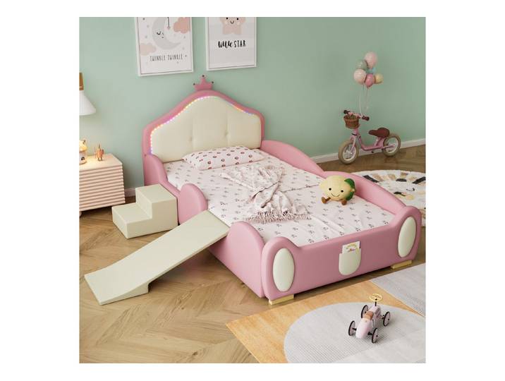 STILVORA Kinderbett mit LED-Licht,Polsterbett 90x200 Bettgestell mit Rutsche&Treppe,PU (1-tlg)