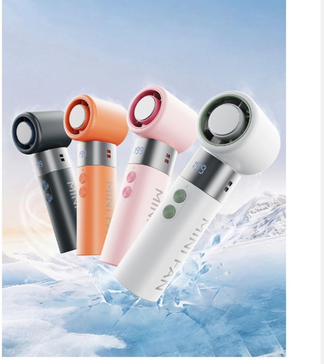 INF Ice Cooling Hochgeschwindigkeits-Lüfter – Tragbarer Halbleiter-Kühl-Handventilator mit LED-Digitalanzeige, 199 Grau