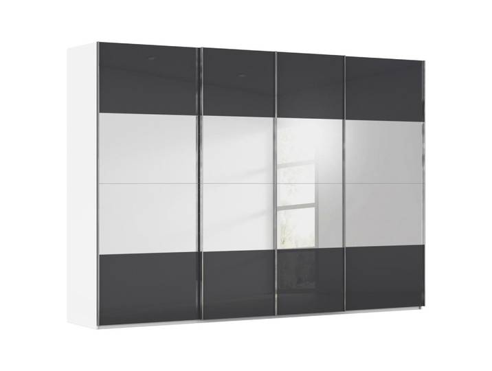 Novel Schwebetürenschrank, Schwarz, Weiss, Glas, Holzwerkstoff, 8 Fächer, 316x235x68 cm, Blauer Engel, Made in Germany, Beimöbel erhältlich, umfangreiches Zubehör erhältlich, In verschiedenen Grössen erhältlich, in verschiedenen Holzdekoren erhältlich, Türenfelder nicht untereinander austauschbar, Schlafzimmer, Komplette Schlafzimmer und Serien, Schlafzimmerserie