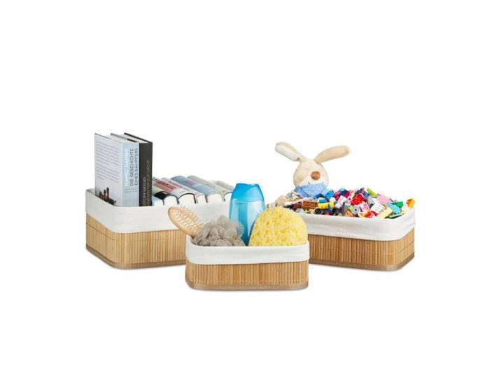 Relaxdays 6 x Regalkorb Bambus rechteckig