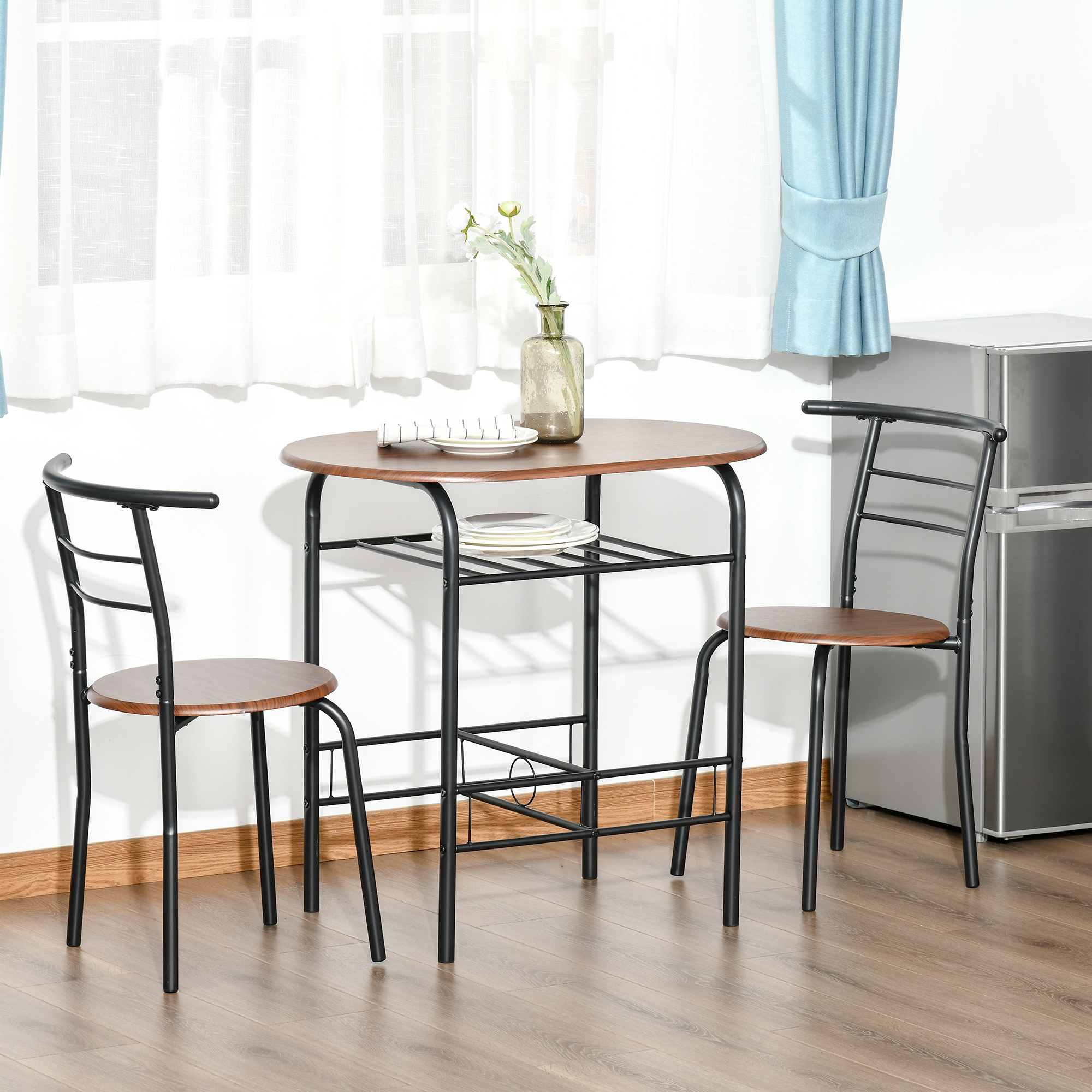 Homcom Set 3 Pezzi Mobili da Bar, Ristorante, Casa - 2 Sedie (38x47.5x75cm) 1 Tavolo (80x50x76cm) in Metallo e MDF Aosom