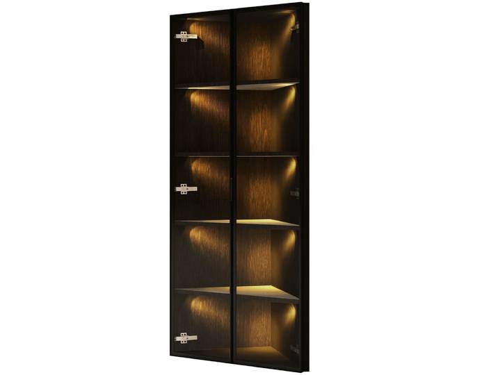 Vitrine d’angle 62x35x160 cm avec led et 2 portes en verre, noir