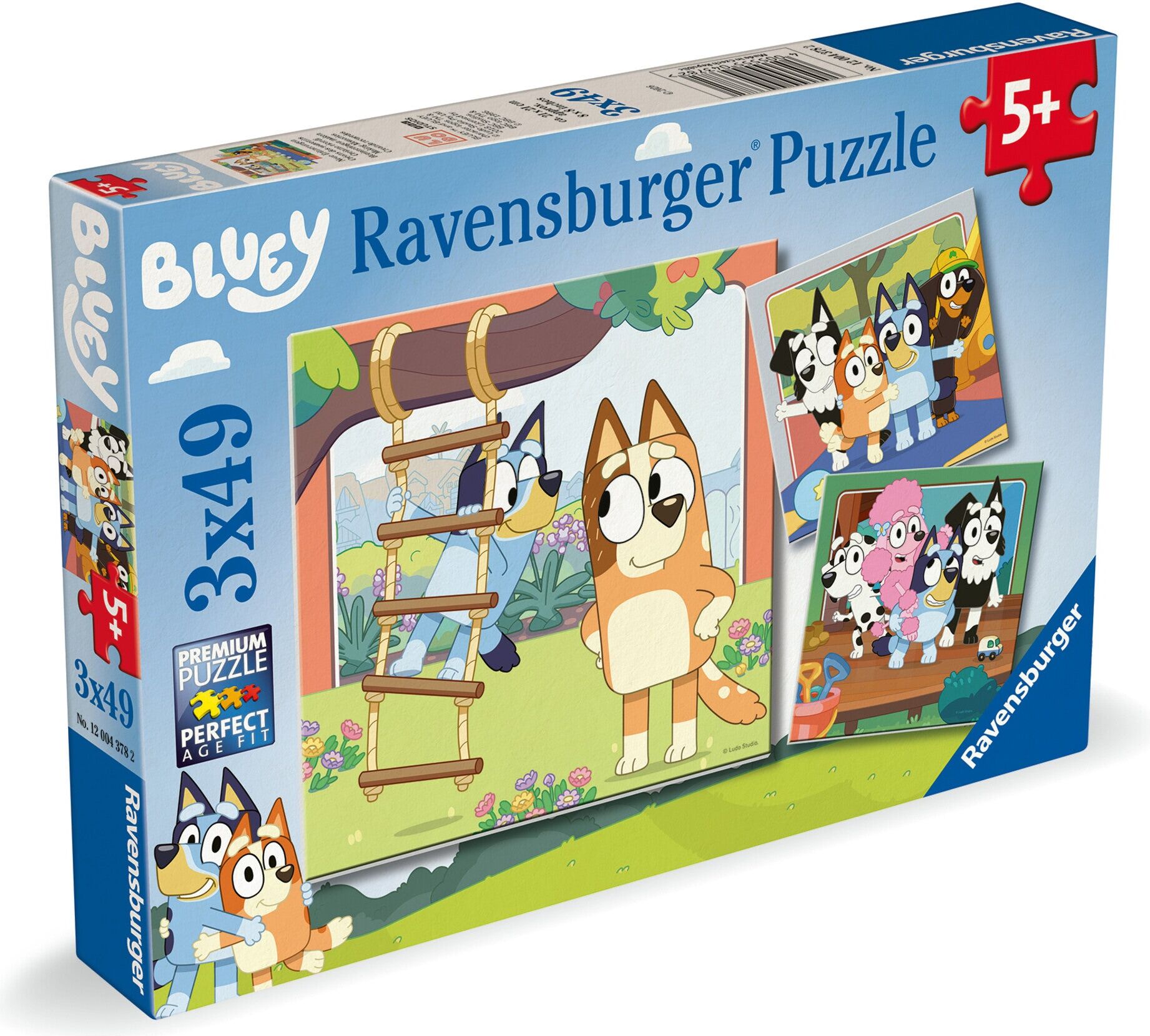 Ravensburger Bluey 3 x 49-Piece Jigsaw Puzzle Set for Kids, 147 Pieces, Blue, 21 x 21 cm
