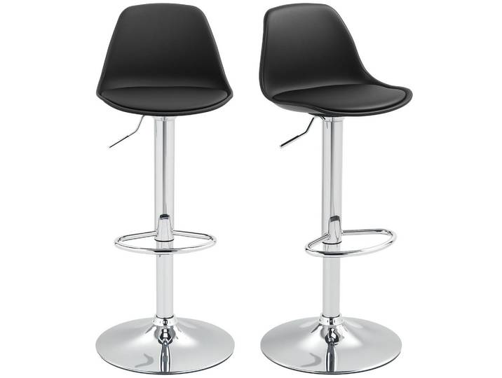 Jamb Barhocker Chase Schwarz 2er-Set höhenverstellbar 41/42 cm, Metall, Kunststoff, Leder, 42x82x41 cm, Esszimmer, Barmöbel, Barhocker