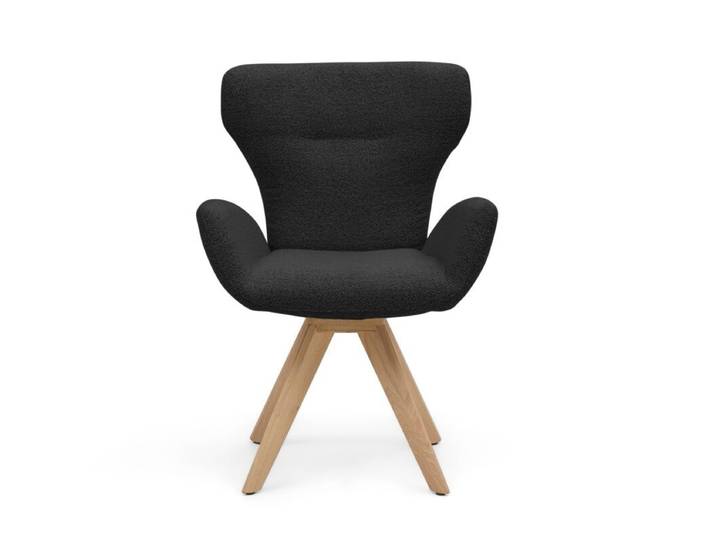 Musterring JustB! SP150 Schalensessel - in verschiedenen Bezugs-und Gestellvarianten - Bouclé Alpine onyx - Stativgestell Eiche massiv - ohne Funktion Drehfunktion, Rückholfunktion Modern, Skandinavisch