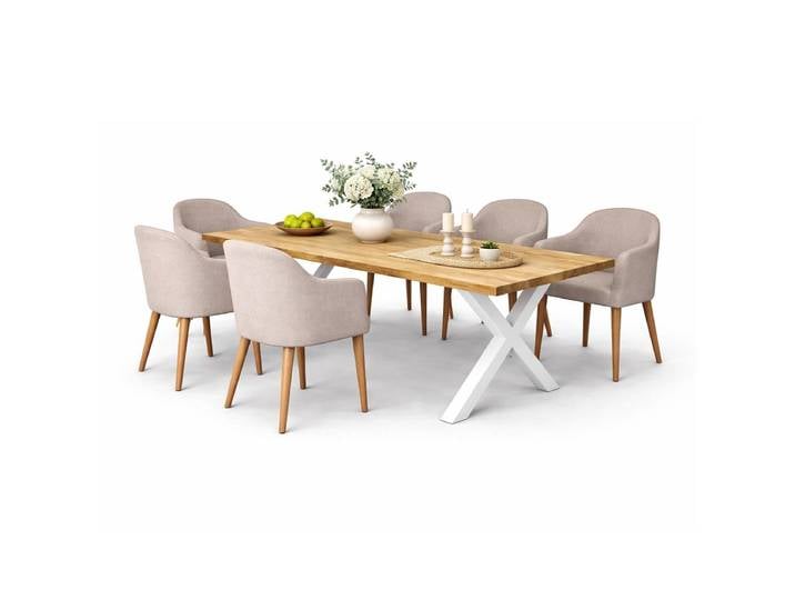 Esstisch Wildeiche gerade Kante 180x90 cm – moderner Holztisch mit Metallgestell Weiß