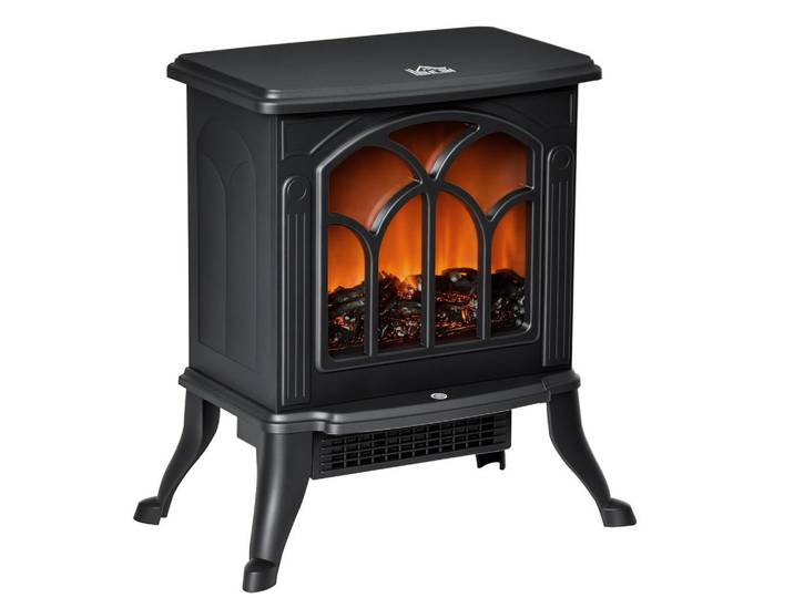 ComfortXL Elektrokamin De-17014 Retro 750/1500 W mit LED-Flamme Schwarz, Metall, 37.3x44x23.1 cm, Elektrogeräte, Heizgeräte, Elektrokamine