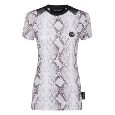 T-Shirt PLEIN SPORT "Python", Damen, Gr. S, grau (10, grau), Obermaterial: 95% Polyester, 5% Elasthan, Shirts T-Shirt