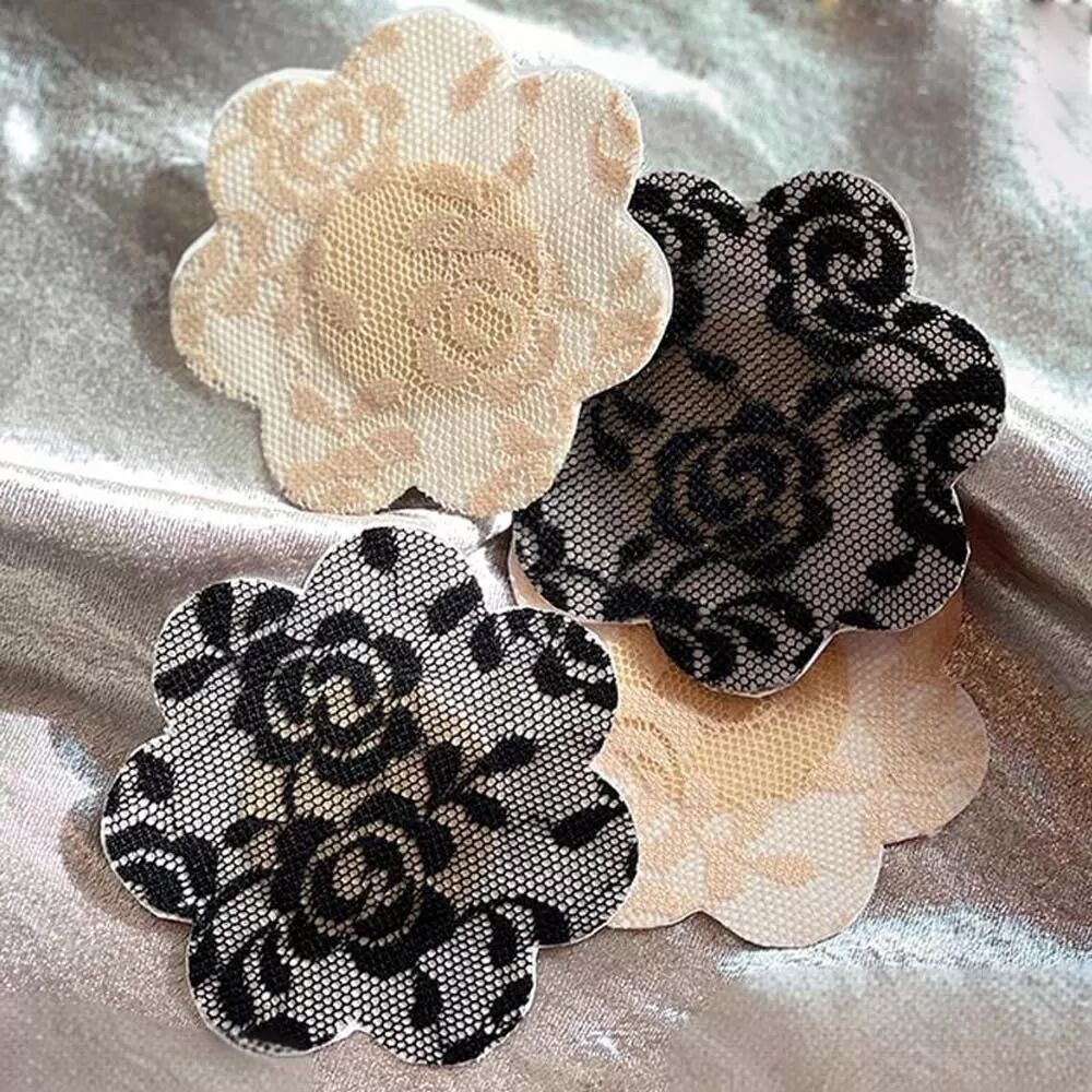 INF Cache-tétons ultra-fins en dentelle - 5 paires, motif floral noir