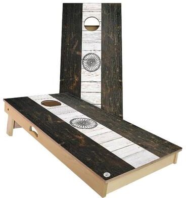 Skip's Garage India Flag Rustic Outdoor Cornhole Board Set