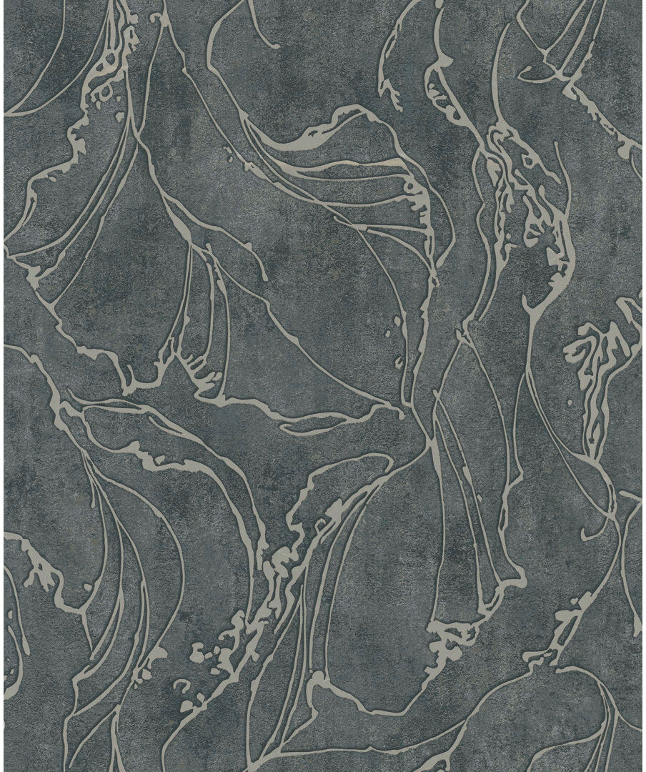 Metro Kavalier Graphic Swirls 10.05M X 53Cm Metallic Elements Wallpaper Roll Black/Silver