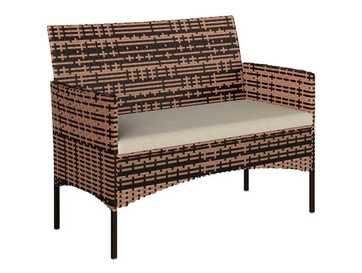 Outsunny Gartenbank aus PE-Rattan mit Auflage, Khaki, Braun, Metall, 2-teilig, Füllung: Schaumstoff,Schaumstoff,Schaumstoff,Schaumstoff, 63x85x115 cm, Gartenmöbel, Gartenbänke