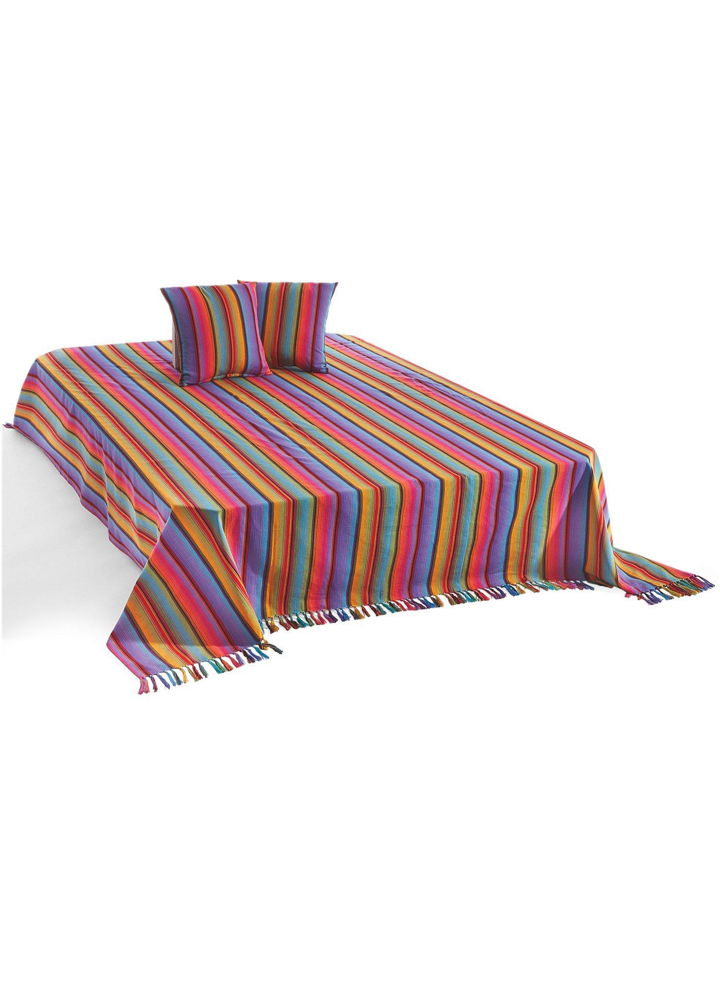 bonprix Überwurf mit Streifen, blau, Gr.240x250 cm, Farbenfroher Überwurf "Ella" mit vielseitigen Einsatzmöglichkeiten, aus 100% Baumwolle