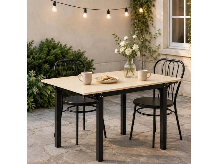 PEACHES Table pliable Table multifonction cadre métallique gain de place pour petit appartement et salle à manger couleur bois