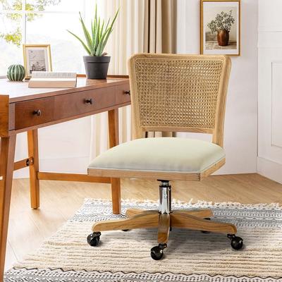 HULALA HOME Calcutta Modern Swivel Rattan Back Task Office chair with Solid Wood Legs and Adjustable Height