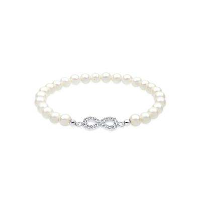 Perlenarmband ELLI "Infinity Symbol Muschelkernperlen Weiß 925 Sterling Silber", weiß, Armbänder, Damen, 18cm, Perlenarmband