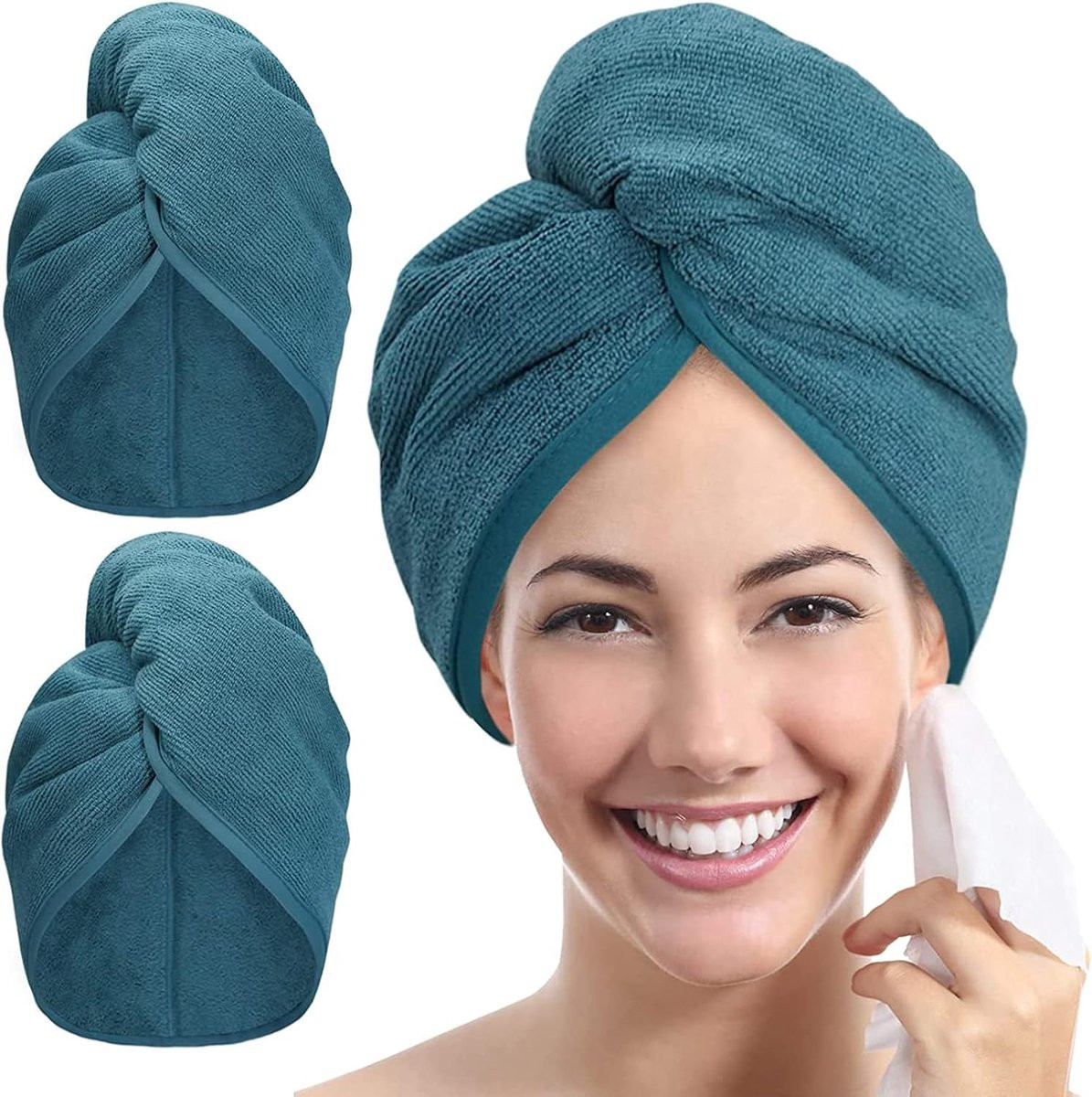 SnelShoppen Microfiber Haar Handdoek 2-pack - Sneldrogende Turban voor Curly Haar - Haze Blauw