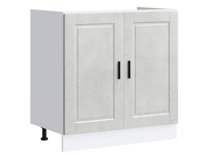HKTMGDNG Spülenunterschrank Porto Betongrau 80x46x81,5cm Küchenschrank Praktischer Unterschrank für die Küche in Betongrau mit verstellbaren Füßen und geräumigen Fächern für Küchenutensilien.