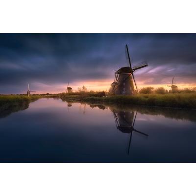 Fototapete PAPERMOON "Photo-Art JESUS M GARCIA, KINDERDIJK-WINDMÜHLEN", bunt, B:5m L:2,8m, Vlies, Tapeten