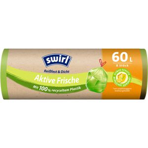 Swirl Müllbeutel Aktive Frische, 60 Liter, mit Zugband, grün, 8 Stück