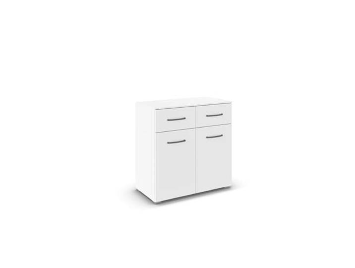 Rauch Möbel ADITIO, Kommode, Farbe Weiß, Breite 80 cm Sideboard im zeitlosen Stil, 2-türig, 2 Schubladen, Soft-Close-Funktion, für Schlafzimmer, Gästezimmer, Wohnzimmer, Garderobe