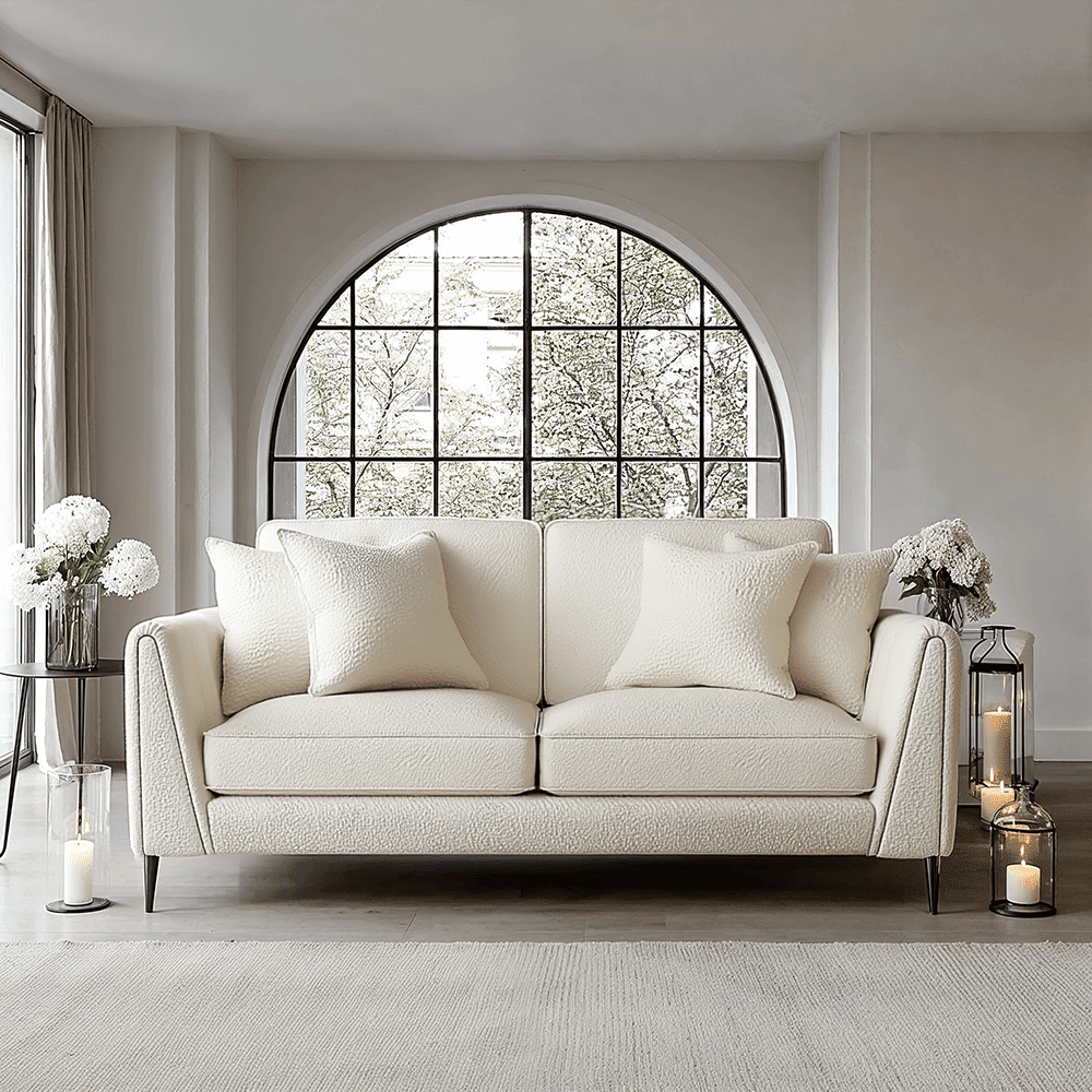 Alaina Cloud Bouclé Sofa Range with Black Legs, Standard / 3 Seater Sofa