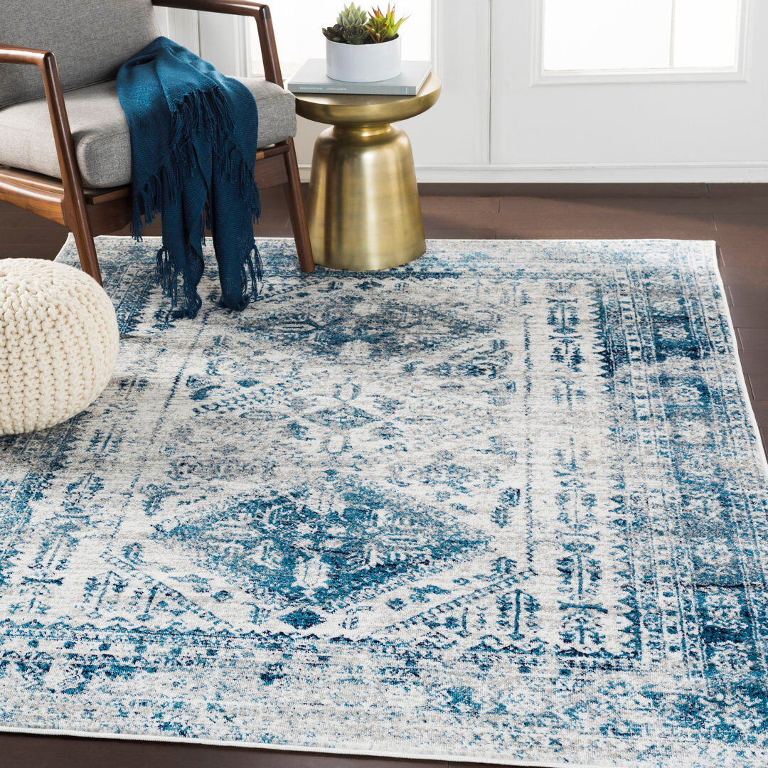 August Grove Lake City Rug Sky Blue/Light Gray//Navy Rectangle 200cm x 274cm