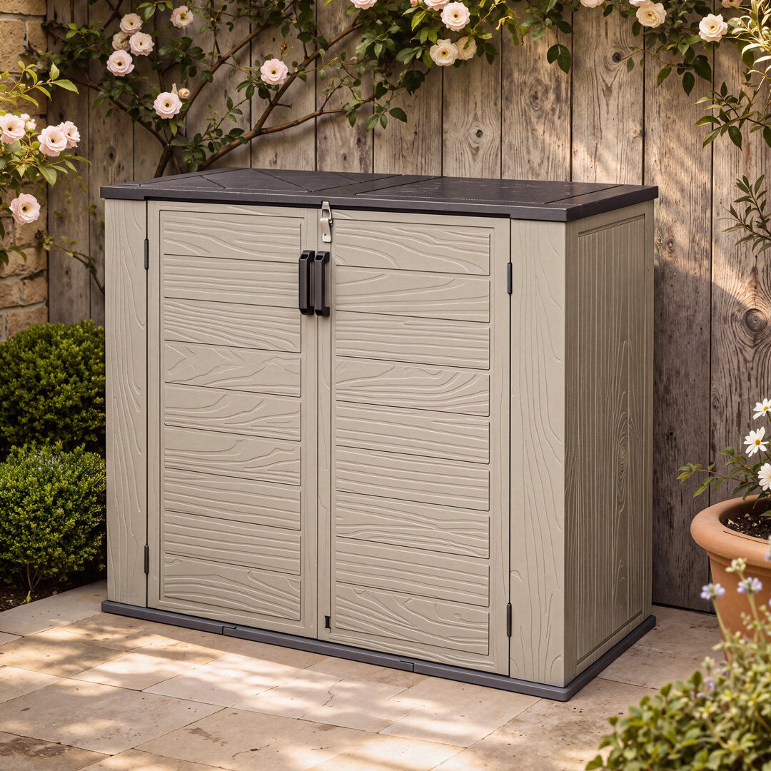 JolyDale Plastic Outdoor Storage Shed Vertical Storage Cabinet Brown 142cm W X 67cm D X 118.5cm H