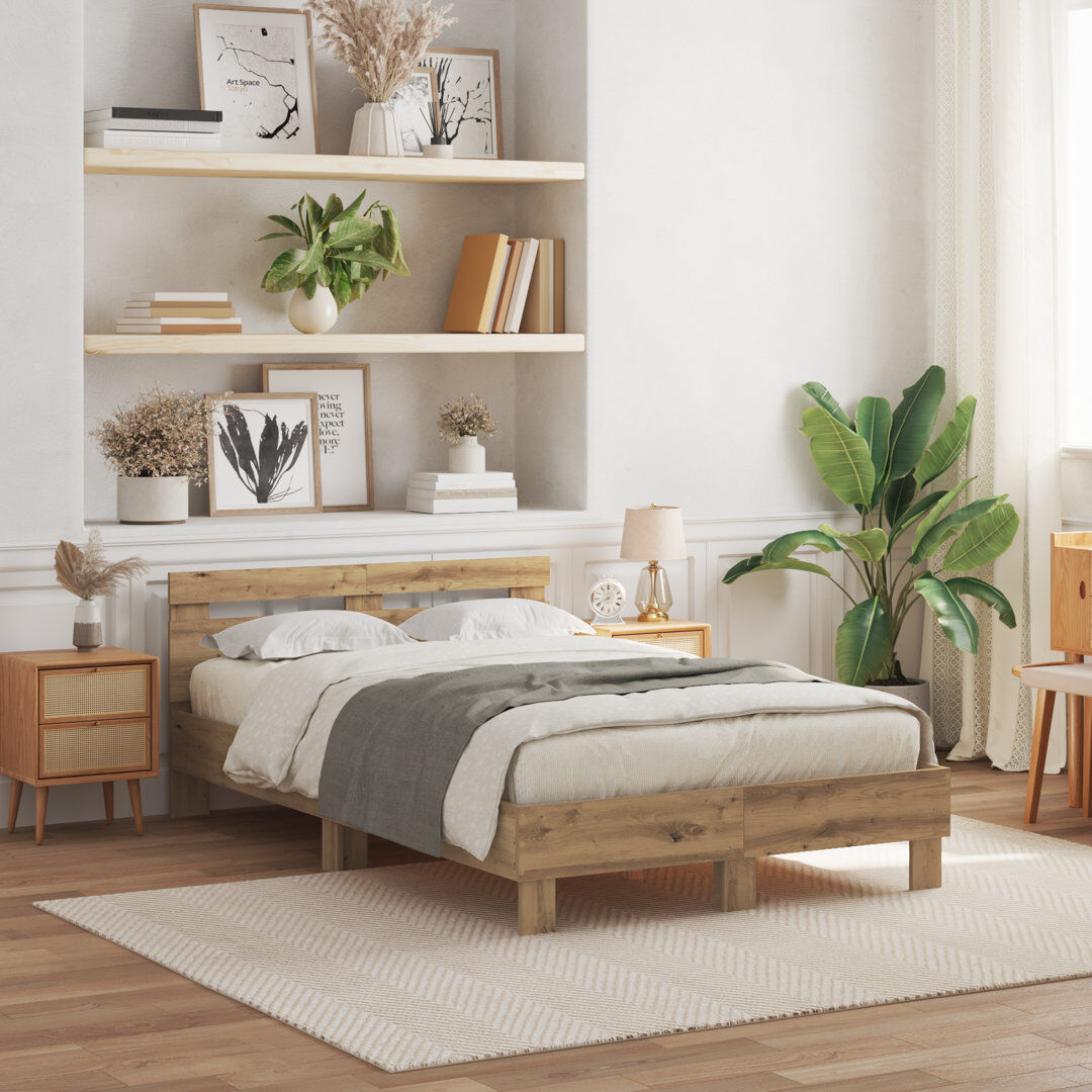 Vidaxl Wood Bed Frame with LED Durable Artisan Oak Small Double (4')