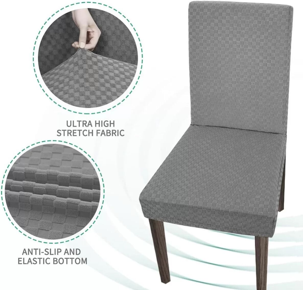 INF Wasserfester Stuhlhusse mit Stretch-Jacquard-Karo-Muster - Grau M