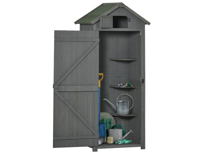 ComfortXL Gartenschrank Asphaltdach Grau-Grün, Holz, 54.2x179x77 cm, Gartenzubehör, Geräteschuppen