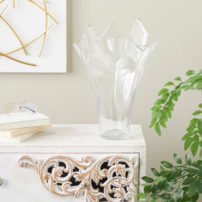 ARCILLA ELEMENTAL Clear Glass Tulip Inspired Floral Vase with Wavy Opening