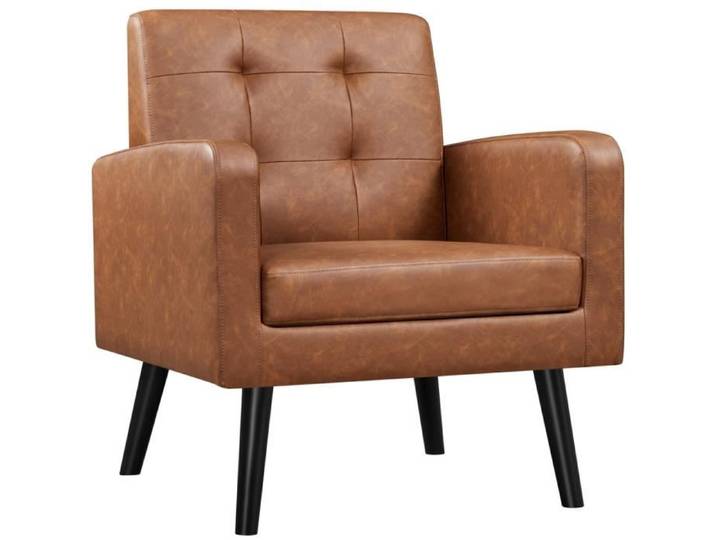 Yaheetech Fauteuil de Salon Chaise de Salon Moderne en Similicuir Fauteuil d'appoint avec Dossier Capitonné Brun
