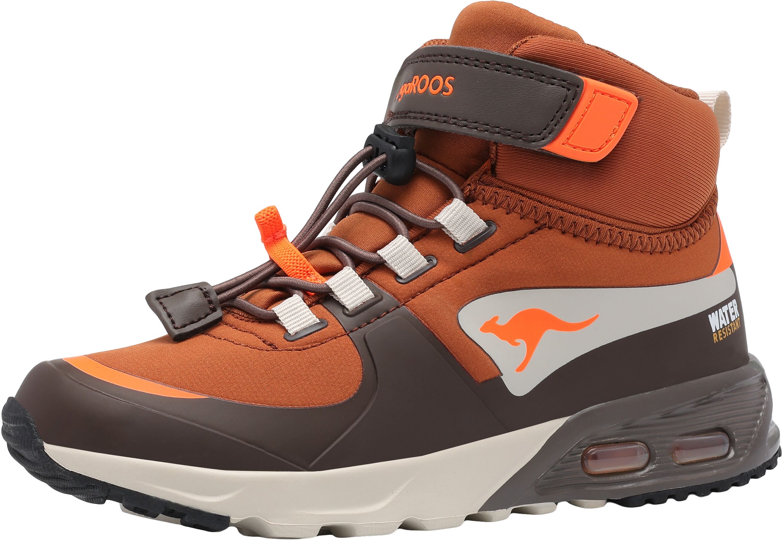 Sneaker KANGAROOS "KX-HYDRO", Jungen, Gr. 39, braun (scotch, neon orange), Synthetik, Textil, Schuhe Sneaker, Wasserdicht, Schnellschnürung scotch, neon orange 39