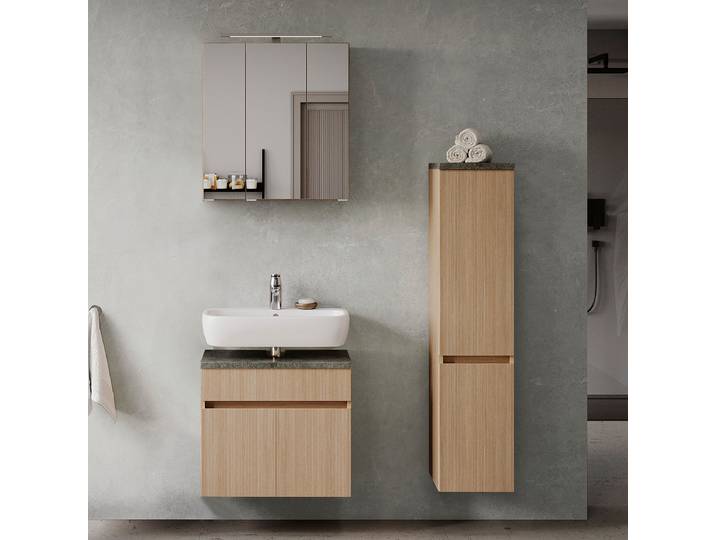 Badset 3-teilig Kombi A 90 x 200 x 35cm Braun/Eiche hell Dekor/Steinoptik dunkel